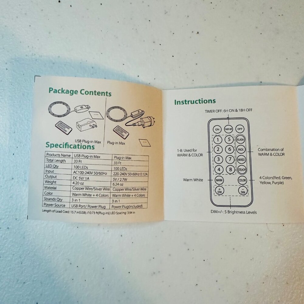 USB LED String Lights With Remote Control & Power Adapter Multiple Color Modes - Picture 4 of 7